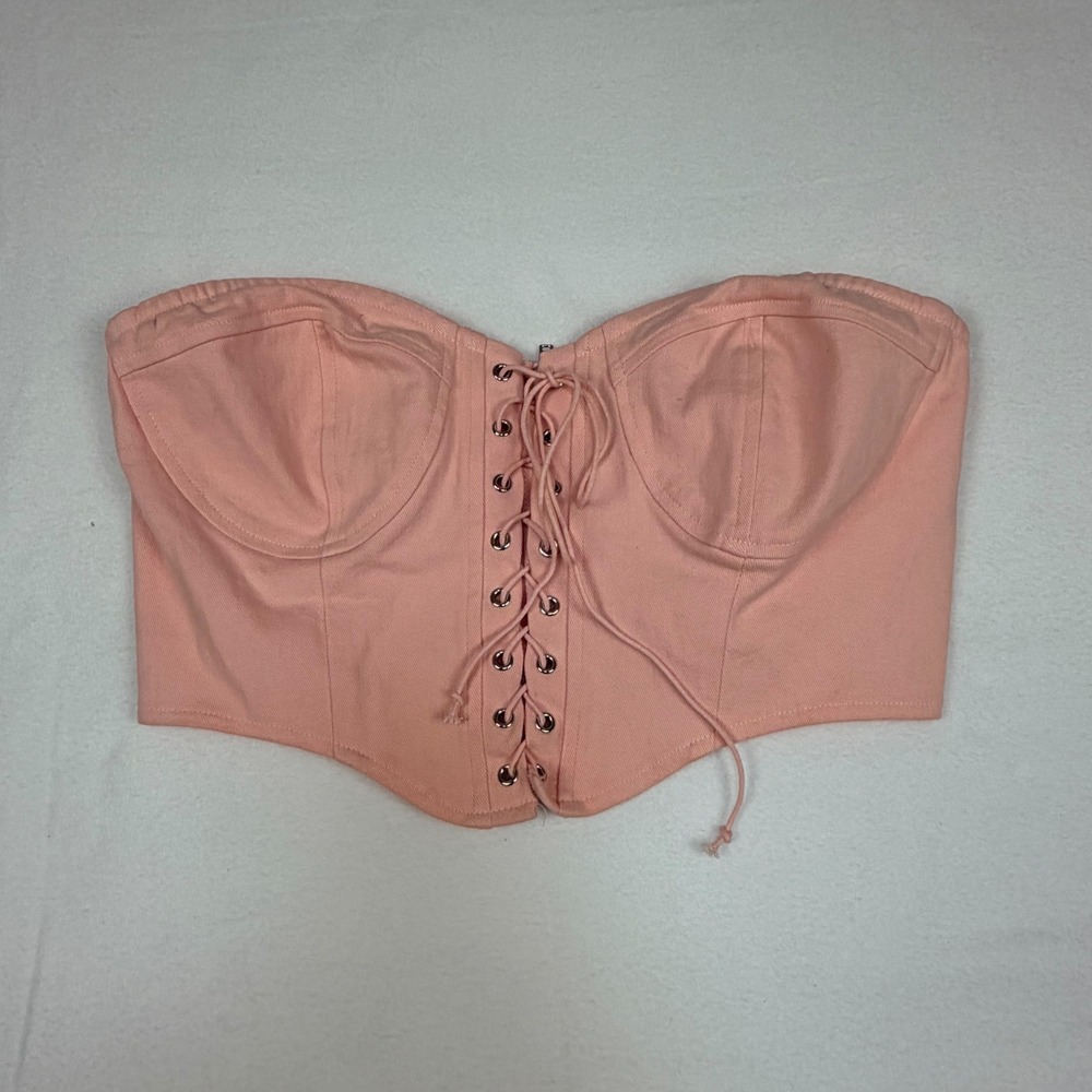 LA Hearts PacSun Pink Lace Up Corset Bustier Tube Top Medium NEW